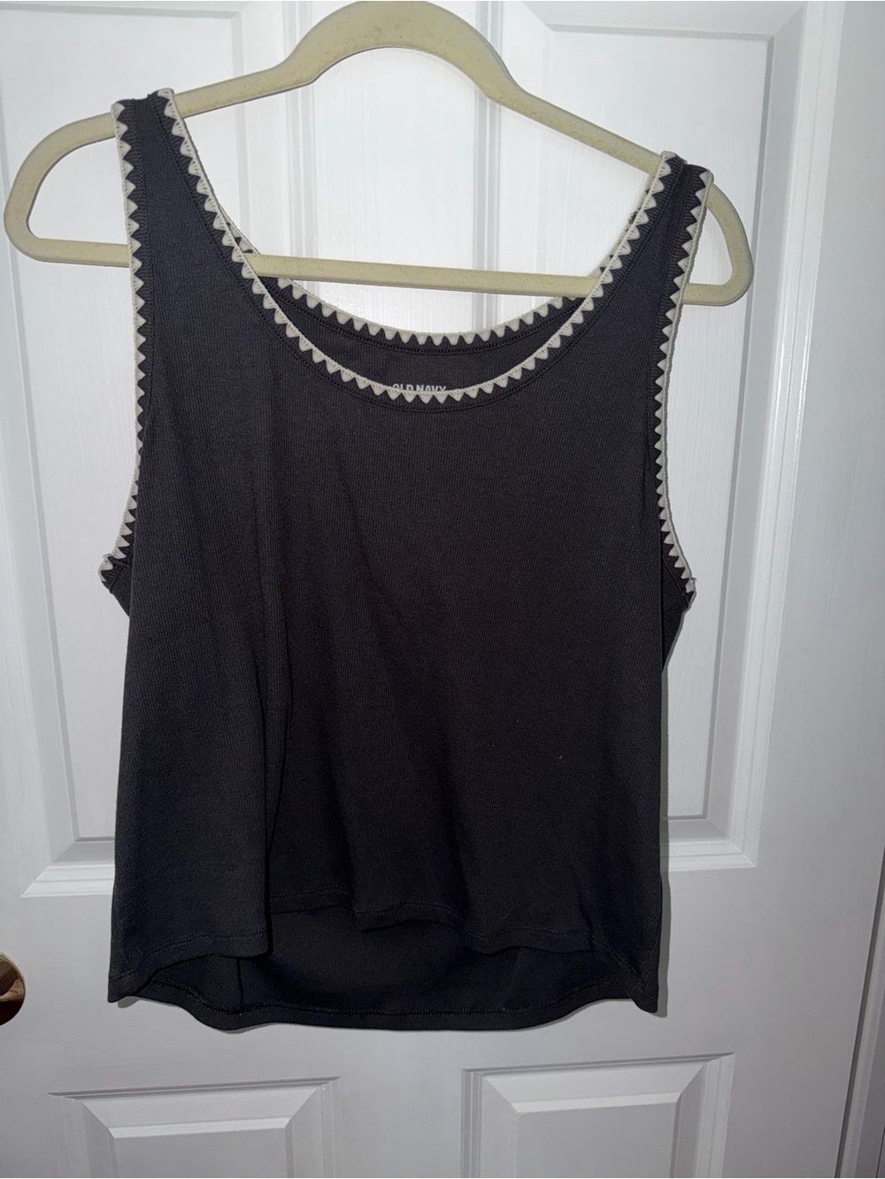 Old Navy Black Tank with Cream Zigzag Trim
